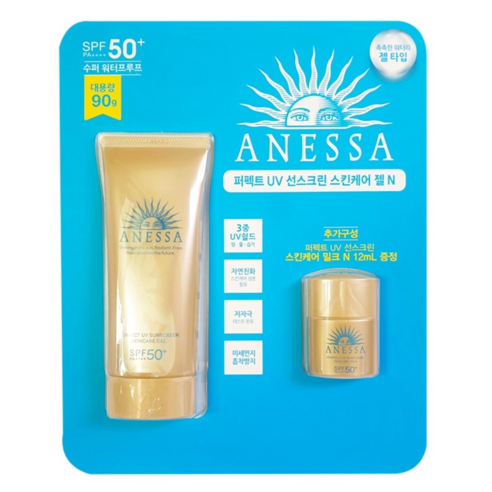 아넷사 퍼펙트 UV 선스크린 젤 90g+밀크 12ml 트레이더스 선크림 SPF 50+ (트레이더스 기획팩), 1개