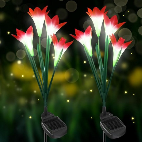 SolarEra Solar Lights Outdoor Waterproof 2 Pack Solar Flowers 7 Colors Changing Solar Lily Lights, Red