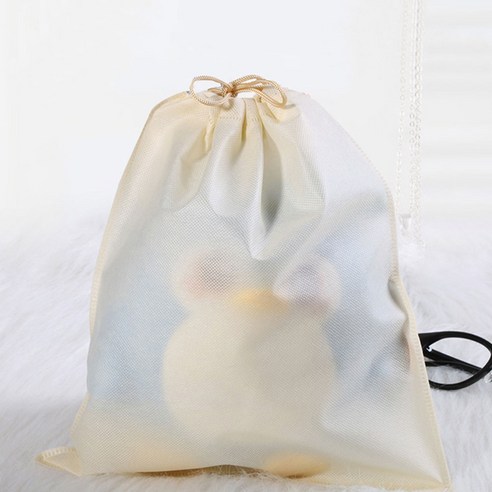 더블 스트링 부직포 복주머니 포장파우치, 50개, 20x15cm 베이지
