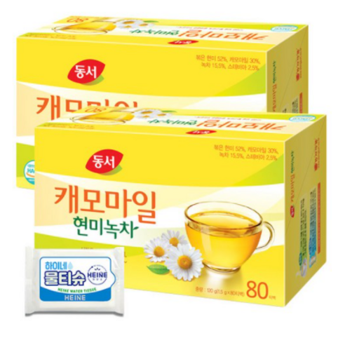 동서 캐모마일 현미녹차 물티슈, 1.5g, 80개입, 2개