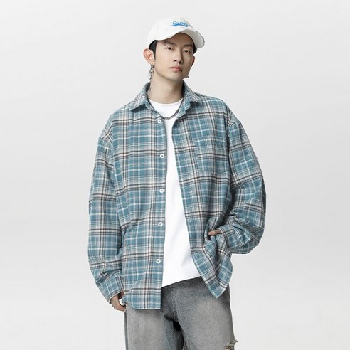 유루 남성용 포켓 체크 카라 셔츠 / MC7140