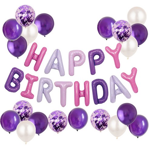 HBD 은박풍선 크롬메탈 혼합풍선세트 파티커튼 생일파티세트 [에브리띵스마일] 1221, 1세트, 퍼플믹스 풍선