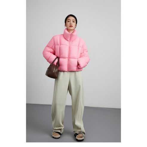 ANYOU 여성 숏패딩 오리털 경량 보온 코트, 겨울용, 핑크계열, 스타일리시한 룩