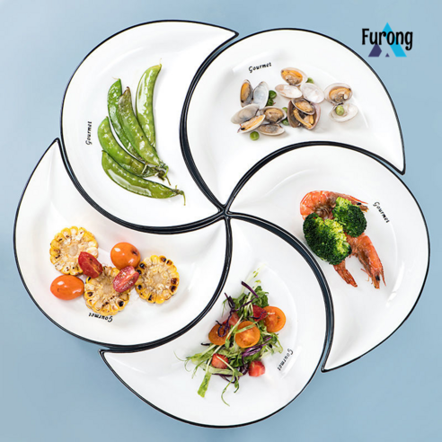 Furong 세라믹 식기 조합 창조적 인 접시 세트, 블랙 라인 달 플레이트-5