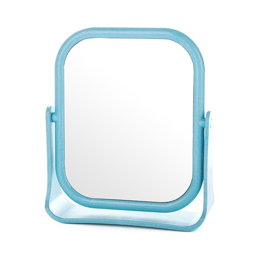 양면 데스크톱 거울 기숙사 데스크톱 회전 가능 화장 작은 거울 데스크톱 휴대용 화장 공주 거울, 스퀘어 블루