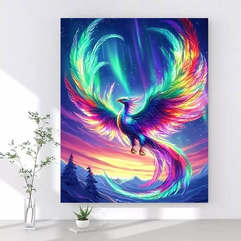 보석십자수 캔버스형 DIY 액자형 40x50cm 3D 대형 다이아몬드페인팅 그림 구슬십자수 행운 거실 인테리어 그림, 1개, 18 극광 봉황