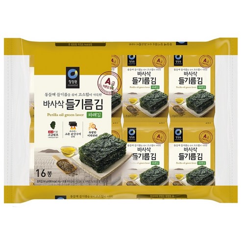 청정원 들기름 바사삭김 파래김, 4g, 16개