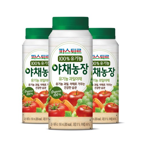 파스퇴르 유기농 야채농장 과일야채 190ml, 32개