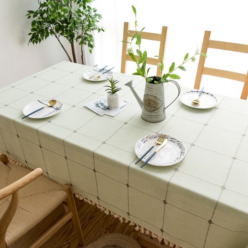 KORELAN 크로스오버 식탁보 펀칭 테이블보 순색 긴 줄무늬 자카드 탁자보 탁자보 탁자보 면마, 140*220cm, 시적인 자수 격자.수술형광 녹색