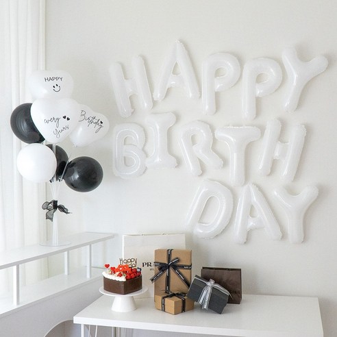 지에이엠 연인 생일이벤트 호일풍선 가랜드 레터링시트지 생일 파티 용품 세트, 1세트, 화이트세트