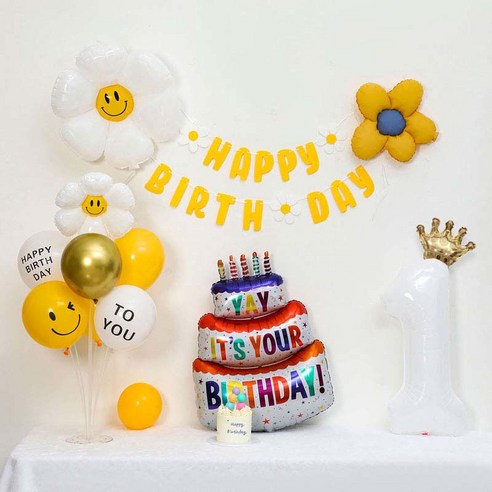 [피앤비유니티] 캐릭터무광데이지 생일케익풍선세트 스탠드형, 02-01)무광데이지생일풍선세트 1 옐로우, 1세트