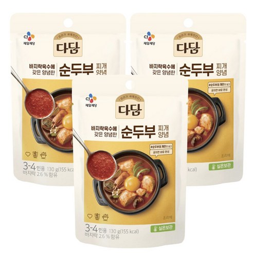 다담 바지락순두부 찌개양념 140g x 3개, 종이박스포장