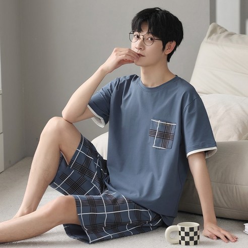 답답한 여름밤, 쾌적한 숙면을 선물하는 마법 – BIKASU 순면 체크 잠옷 세트 후기 면반팔남성잠옷