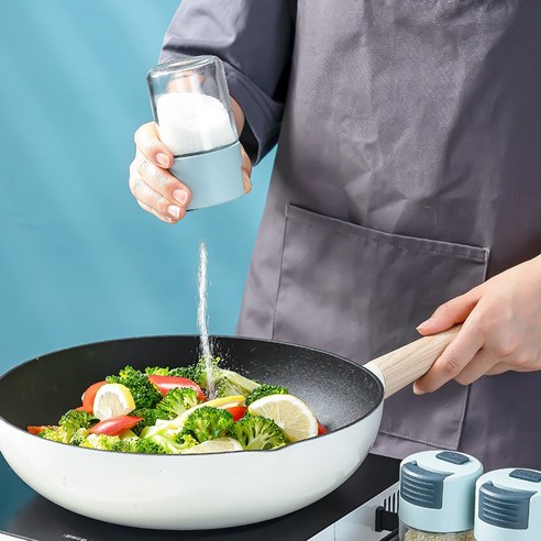 정량적 소금 병 조미료 항아리 주방 조미료 병 유리 항아리 가정용 조미료 조절 소금 글루타메이트 나트륨 조미료 상자 조합, 양적/블루 라이스 [2 팩]
