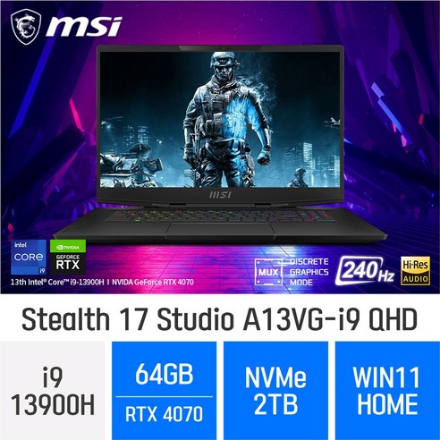 MSI Stealth 17 Studio A13VG-i9 QHD, WIN11 Home, 64GB, 2TB, 코어i9, B