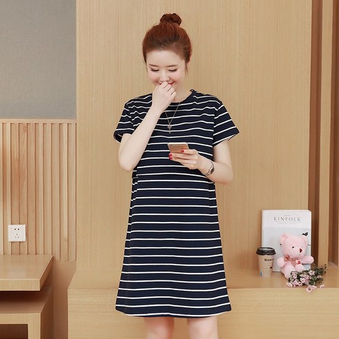 다다랜드 임산부 베이직 스트라이프 반팔 원피스
