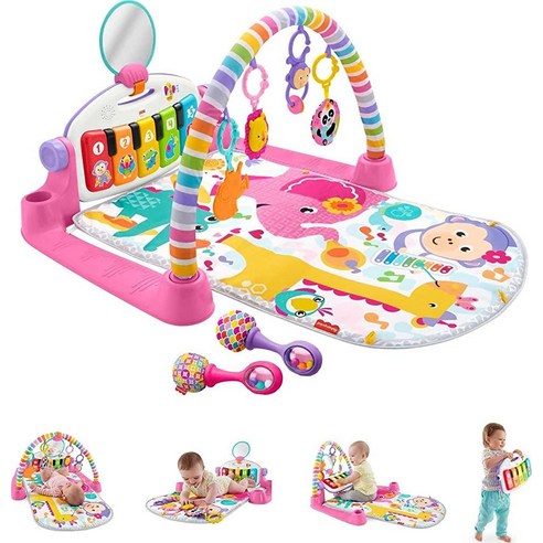 Fisher-Price Baby Playmat Kick & Play 피아노 체육관 뮤지컬 및 감각 장난감 포함 신생아부터 유아용 네이비 폰