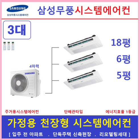   삼성 무풍시스템에어컨 3대 / 아파트천장형, [ 아파트, 단독주택 신규설치 및 리모델링 세대 ]
