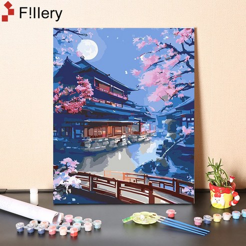 FiIIery DIY명화그리기 피포페인팅 풍경화 인물화그리기 그림그리기 세트 40 x 50cm, 84-고풍월색 A, 1개