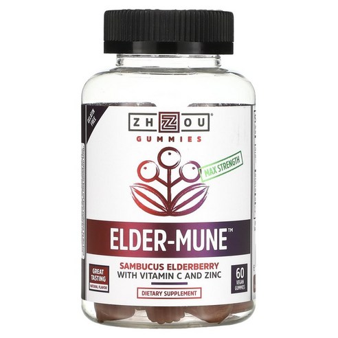 맥스 스트렝쓰 Elder-Mune 삼부커스 엘더베리 비건 구미젤리 60개, 1개, 60정