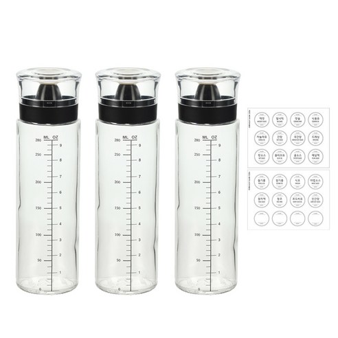 시노글라스 신형 오일병 양념병+스티커 24종, 블랙, 3개, 300ml
