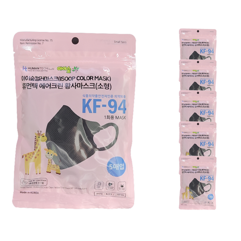 아이숲 컬러마스크 소형 KF94, 5매입, 6개, 블랙