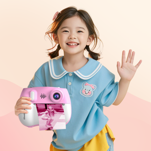 바유미키 키즈 프린트 카메라 디지털 즉석사진기 어린이 아기 유아 선물 인화지5종 32GB, 1개, 핑크