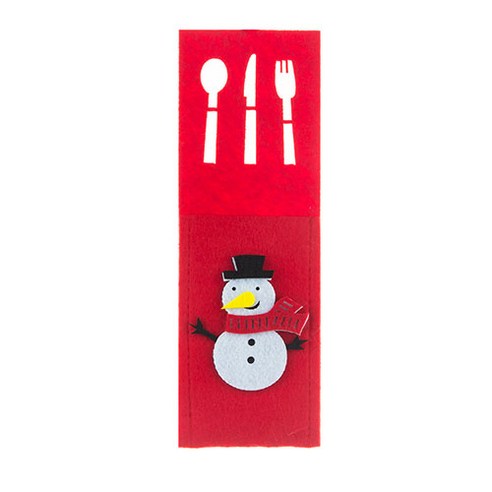 크리스마스 장식 펠트 식기 가방 크리스마스 식탁 장식 나이프와 포크 커버, 눈사람