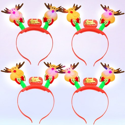 스투피드 크리스마스 머리띠 4개입, 1세트, LED 루돌프 얼굴 머리띠