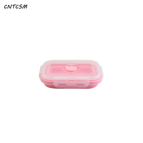 CNTCSM 현물 접이식 실리콘 도시락 휴대용 랩박스 냉장고 수납함 세트, 핑크 4종+컬러박스 도시락 피크닉 박스