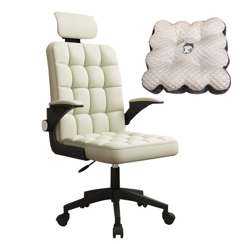 HXWYZA 편안한 라텍스 의자 컴퓨터 의자 사무용 의자 높이 조절 의자 스포츠 의자 + 의자방석, 가죽 의자 화이트