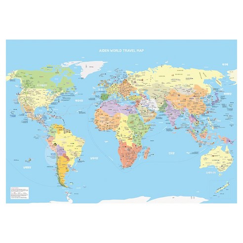 [에이든] 여행 세계지도 스카이블루 포스터 스티커 UP - 지도 월드맵 여행지도 코팅 어린이 키즈