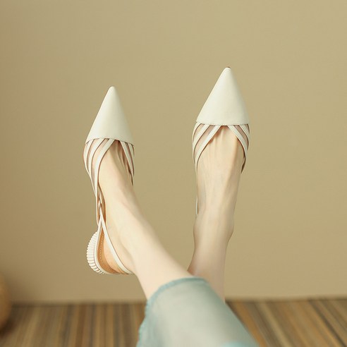 PigPug 유럽역 22년 여름 소프트 가죽 프랑스식 선녀풍 뾰족한 굽 굵은 기질 편안한 가방 샌들녀 핏플랍슬링백