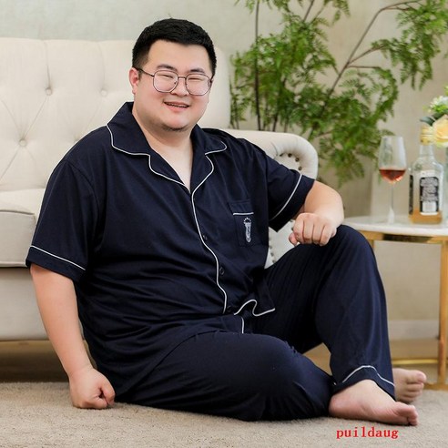 puildaug 면화 카디건 반바지 뚱뚱한 남자 느슨한 가정용 의류 정장을 높이기 위해 얇은 여름 남성 잠옷