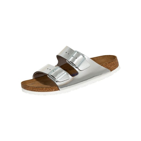 Birkenstock 버켄스탁 아리조나 SFB 가죽 내로우 여성용 샌들 그레이 (메탈릭 실버) 여름신발 해변용