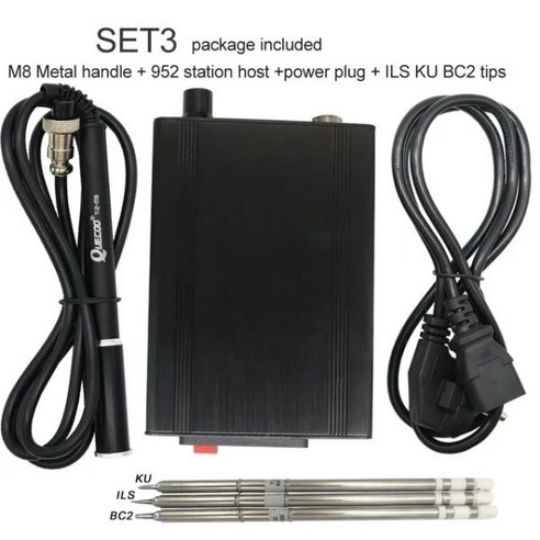 전기 납땜 인두기 QUICKO 스테이션 M8 블랙 금속 핸들 다양 인두 팁 T12 952, SET3, 미국, 1개