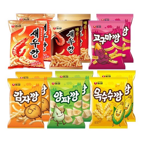 농심 봉지과자 6깡 ( 새우깡 90g+매운새우깡 90g+고구마깡 83g+감자깡 75g+양파깡 83g+옥수수깡 70g) 각 2개씩, 1세트