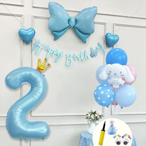 연지마켓 쿠로미 마이멜로디 키티 시나모롤 산리오 생일풍선 파티세트, 시나모롤 블루세트2