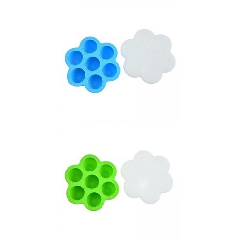 2x 모유 냉동고 트레이 이유식 보관함 7 그리드(뚜껑 포함) 그린 블루, 실리콘 PP, 녹색+파랑