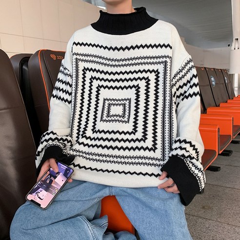 smy라운드 넥 스웨터 남성 가을 겨울 복고풍 일본식 게으른 스트리트 패션 브랜드 코트 특대 틈새 스웨터