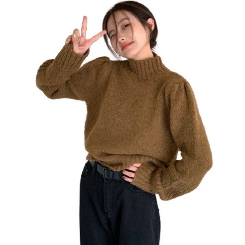 데이홀릭 루미 퍼프소매 하프넥 긴팔니트
