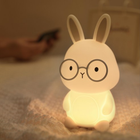 토끼 무드등 실리콘 수유등 타이머 취침등 컬러 조명, 그레이안경