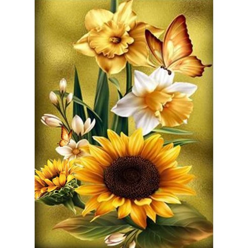 더영흥 보석십자수 캔버스형 40 x 50 cm DIY, YH03 해바라기와 나비, 1개