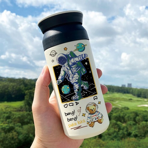 우주 비행사 우주 창조적 인 보온병 학생 간단한 우주 비행사 하이 생긴 스테인레스 스틸 진공 컵, Bw5130 우주 비행사, 350ml 플랫 커버 컵