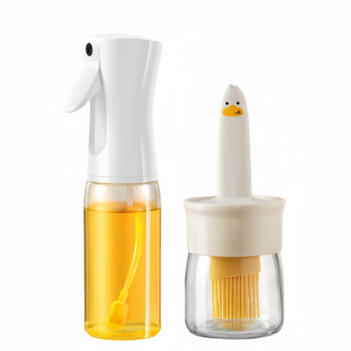 미스트 오일병 실리콘 브러쉬 크림병, 2세트, 오일스프레이용기 +오일 브러쉬+기름병, 190ml