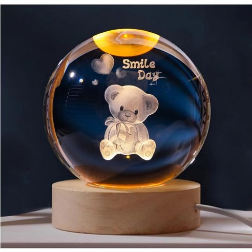 리파니 LED 모던 수정구슬 침실 무드등 8CM, 곰돌이