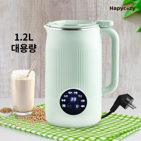 하피코지 가정용 두유 콩물 죽 이유식 제조기 믹서기 1200ml, 민트