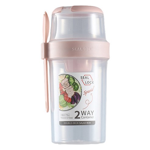 샐러드 컵 도시락 310ml + 760ml, 핑크, 1개