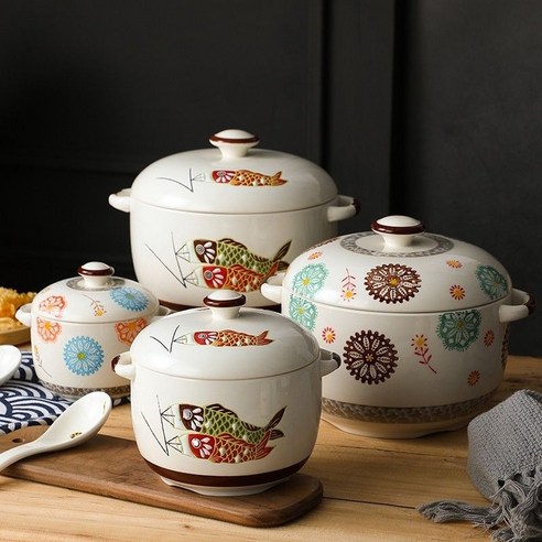 찌개 컵 세라믹 수프 컵 가정용 그릇 냄비 조림 수프 그릇 방수 조림 부처가 벽을 뛰어 넘은 계란찜 특제 찌개 컵 ml + 스푼 [잉어], 스튜 냄비 450ml + 숟가락 [잉어]