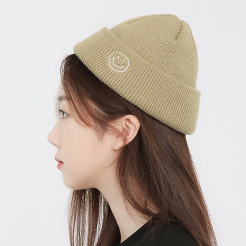 마인드맵 이모티콘 스마일 골지 무지 남녀공용 데일리 비니
